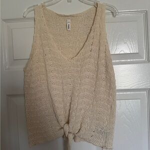 Cream Knit Tie-Front Tank Top
